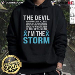 Alt Text: Light blue ribbon hoodie for prostate cancer awareness featuring 'Awesome I Am The Storm' slogan.