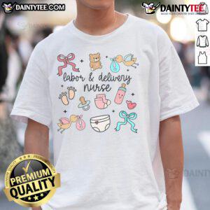 Adorable Labor and Delivery Nurse graduation t-shirt celebrating L&D nurse appreciation with colorful graphics.