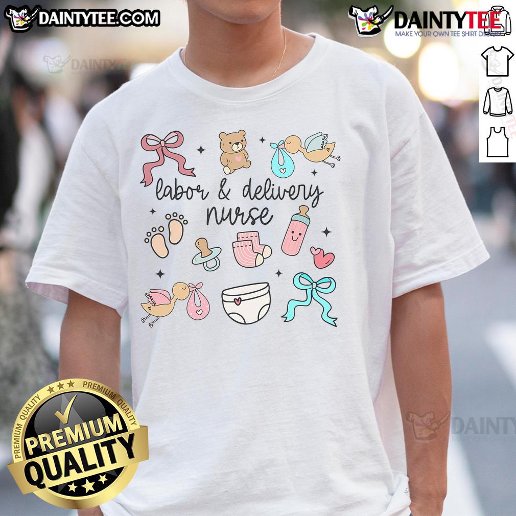 Adorable Labor and Delivery Nurse graduation t-shirt celebrating L&D nurse appreciation with colorful graphics.