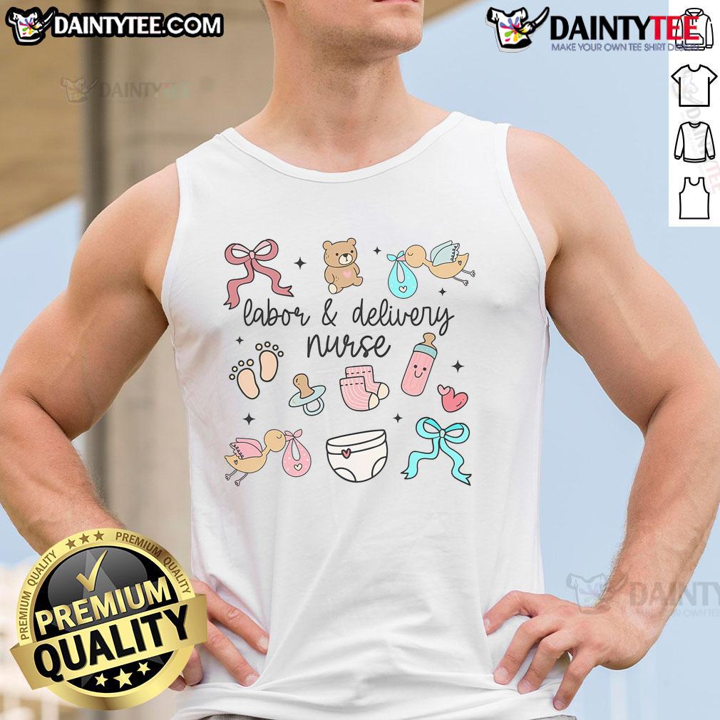 Adorable labor and delivery nurse wearing a graduation tank top, celebrating nurse appreciation in a joyful setting.
