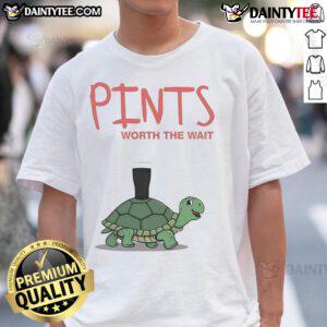Alt Text: Cute Pints Worth The Wait Turtle T-Shirt featuring a playful turtle design perfect for casual wear.