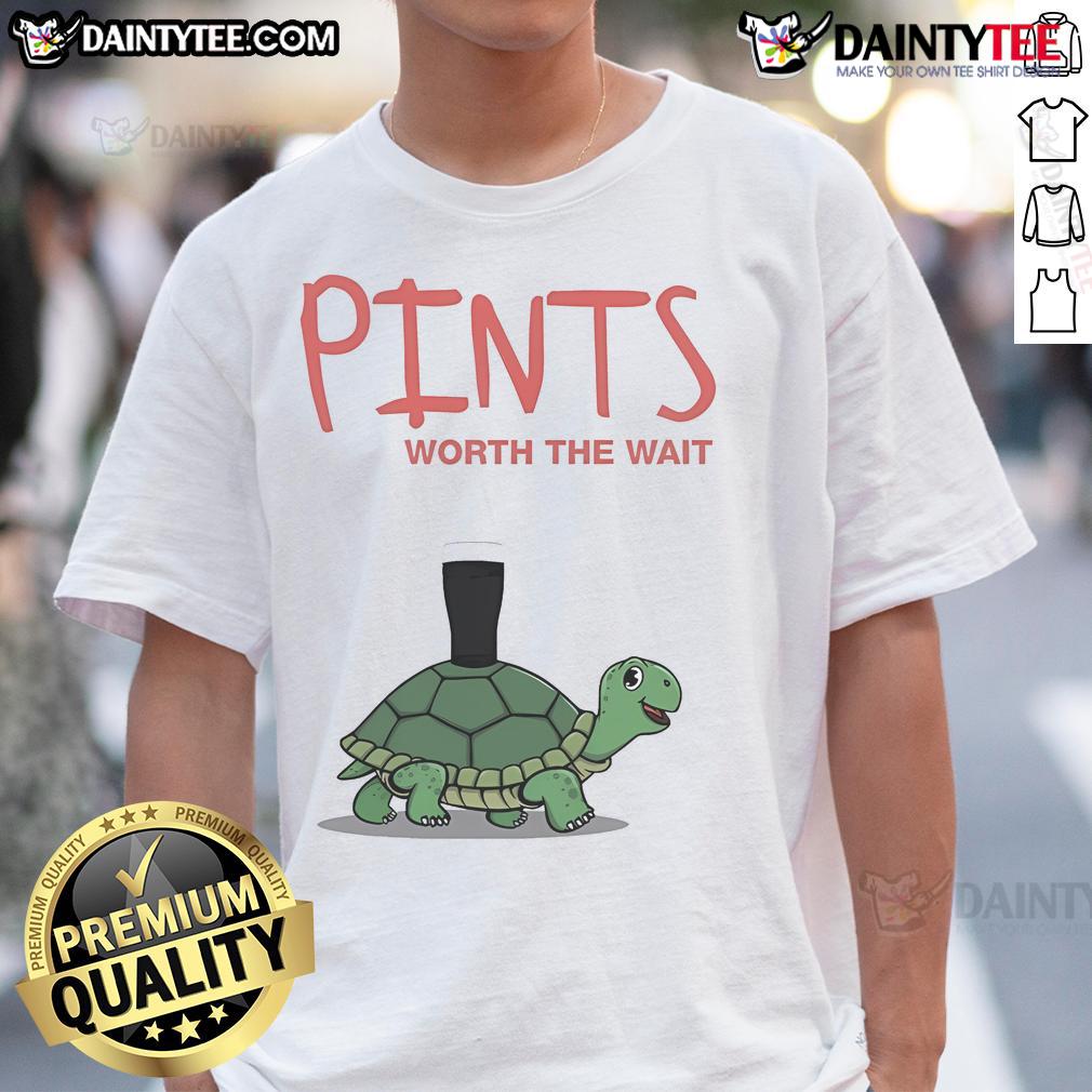 Alt Text: Cute Pints Worth The Wait Turtle T-Shirt featuring a playful turtle design perfect for casual wear.
