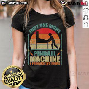 Alt Text: Funny vintage sunset tee featuring a pinball machine, perfect for ladies who love retro gaming and humor.