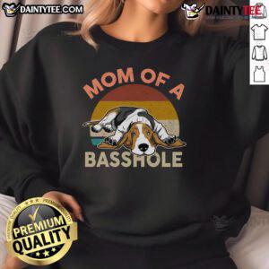 Funny mom of a basshole Basset Hound sweatshirt featuring a playful design and vibrant colors perfect for dog lovers.