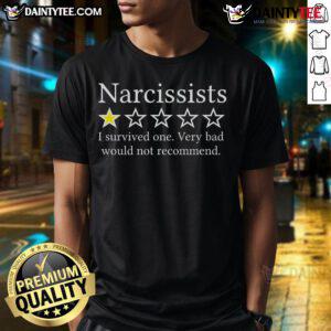 Funny Narcissist 1 Star Rating T-Shirt: 'I Survived One Very Bad, Would Not Recommend' design for humor lovers.