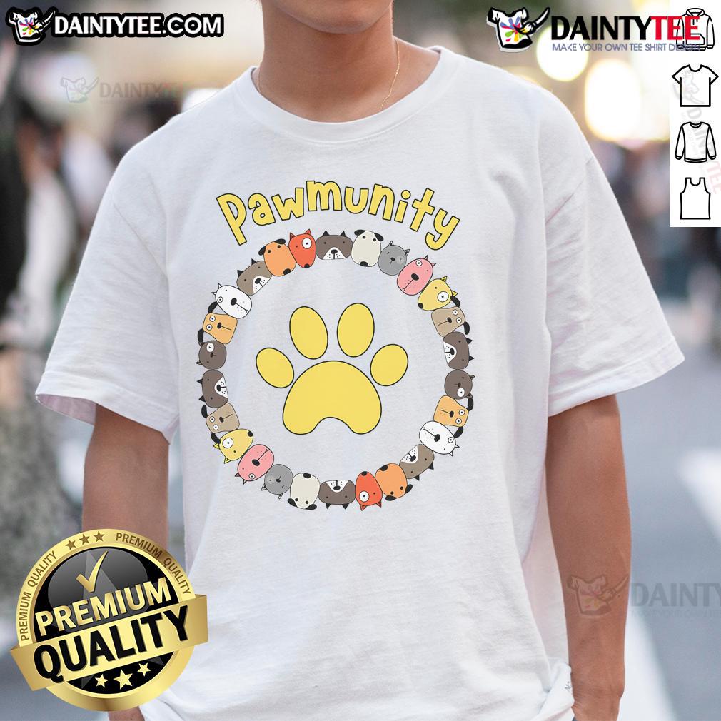 Funny Pawmunity Dog Lover T-Shirt featuring playful graphics and vibrant colors, perfect for dog enthusiasts.