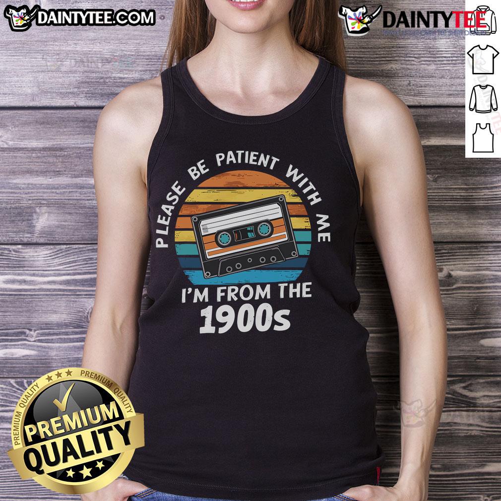 Vintage sunset tank top with 'Please Be Patient, I'm From The 1900s' VHS tape design, perfect for retro fashion lovers.