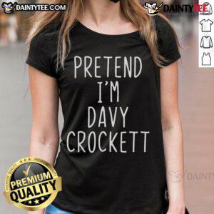 Funny pretend I'm Davy Crockett lazy Halloween costume ladies' tee with playful design and vibrant colors.