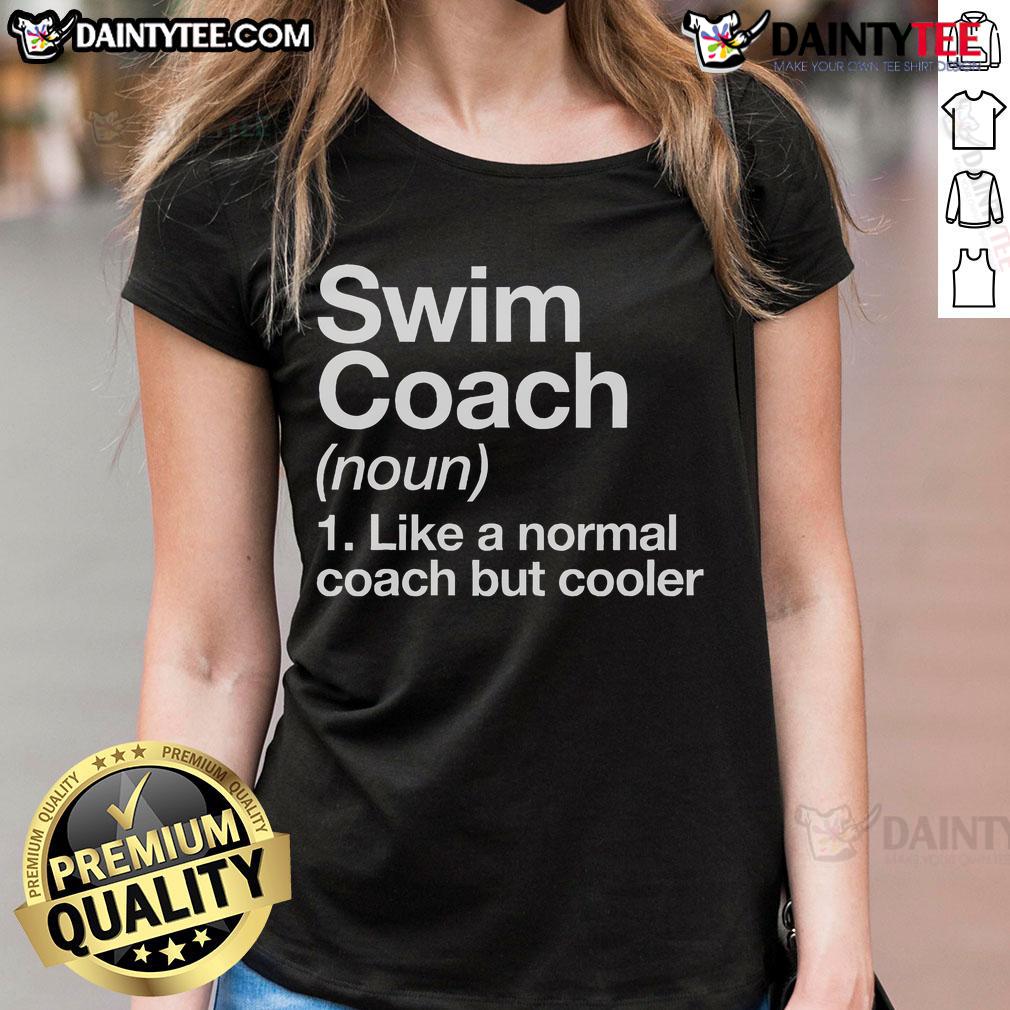 Funny swim coach graphic on ladies tee, showcasing a humorous sports definition for trainers and instructors.