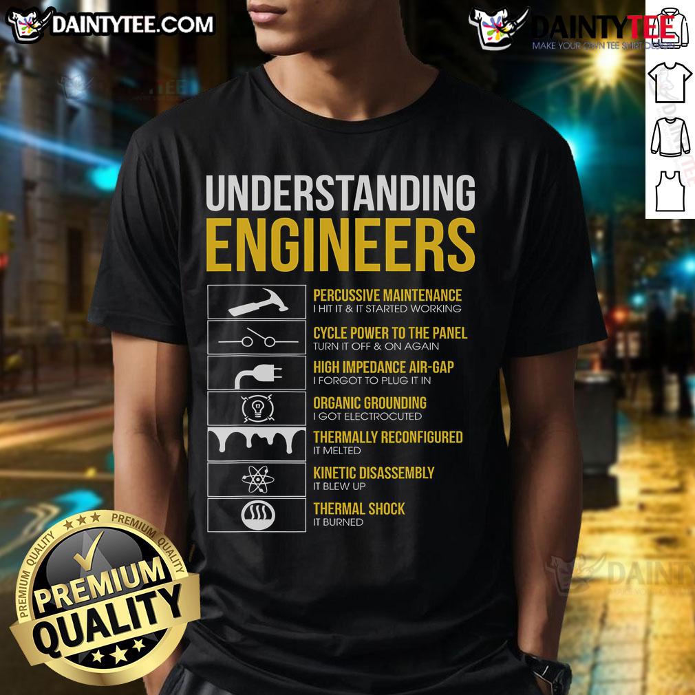 Funny Understanding Engineers sarcastic engineering T-shirt design featuring humorous text and graphics for engineers.