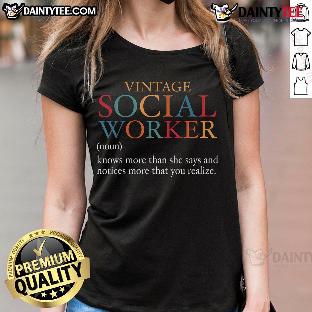 Funny vintage social worker definition graphic on a ladies tee, perfect for social work professionals and enthusiasts.