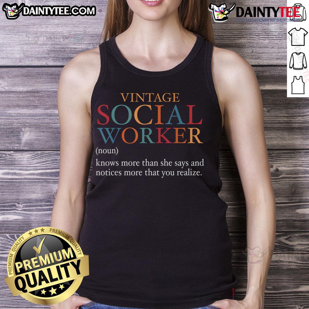Funny vintage social worker definition graphic on a tank top, perfect for social work enthusiasts and professionals.