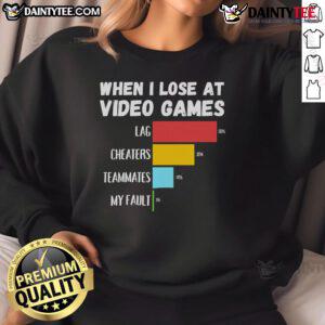 Funny sweatshirt depicting gamer frustration with lag, cheaters, and teammates, perfect for video game enthusiasts.