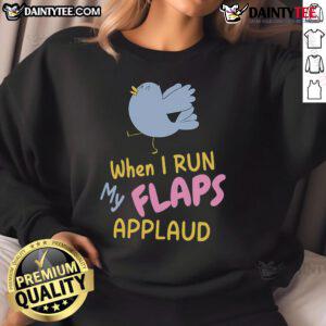 Funny bird meme sweatshirt featuring a bird with flaps applauding while running, perfect for humor lovers.