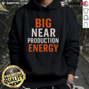 Good Big Near Production Energy Hoodie displayed on a hanger, showcasing vibrant colors and a stylish design.