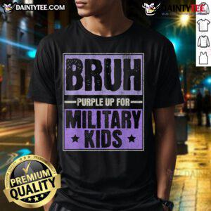 Good Bruh Purple Up T-Shirt for Military Child Month, celebrating military kids with vibrant purple design and supportive message.