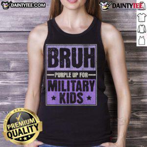 Military Child Month tank top in purple, featuring 'Good Bruh' design, perfect for celebrating military families.