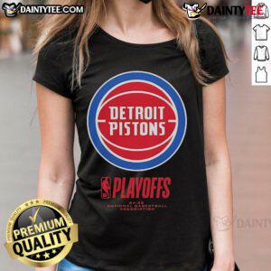 Good Detroit Pistons 2025 NBA Playoffs Alley Oop Ladies Tee featuring vibrant team colors and stylish design.