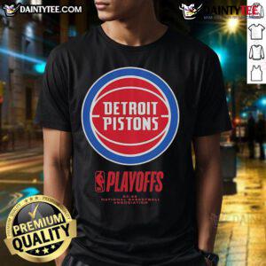 Good Detroit Pistons 2025 NBA Playoffs Alley Oop T-Shirt featuring vibrant team colors and bold graphic design.