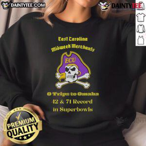 Good East Carolina Pirates sweatshirt celebrating 42-71 Super Bowl record and midweek merchants O-Trips to Omaha.