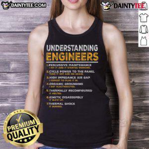 Humorous mechanical engineering tank top design featuring playful graphics and witty slogans for engineers.