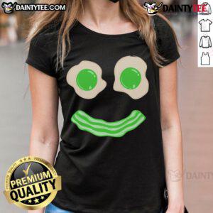 Good Green Eggs and Ham smiley face brunch breakfast tee for ladies, perfect for fun and whimsical brunch outfits.
