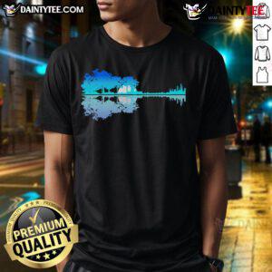 Good Guitar Lake Shadow Love Guitar Musician T-Shirt design featuring a guitar and nature backdrop, perfect for music lovers.