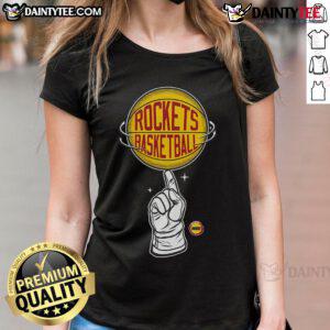 Alt Text: Houston Rockets Hardwood Classics Finger Spin Ladies Tee in vibrant colors, perfect for fans and casual wear.