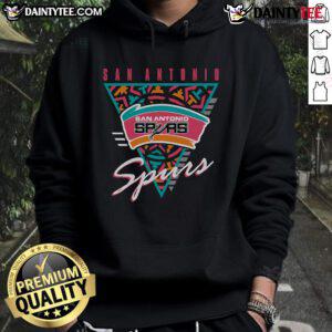 Alt Text: Good Mitchell & Ness black San Antonio Spurs Worldwide Collection tri-logo hoodie featuring iconic team logos.