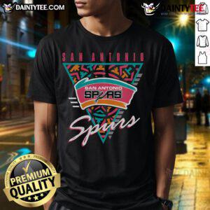 Alt Text: Good Mitchell & Ness Black San Antonio Spurs Worldwide Collection Tri-Logo T-Shirt featuring iconic team logos.