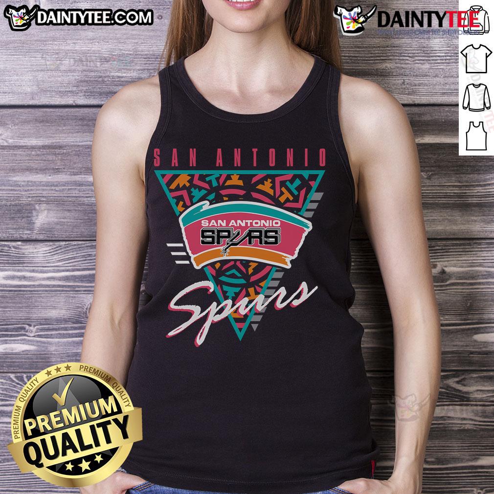 Alt Text: Good Mitchell & Ness Black San Antonio Spurs Worldwide Collection Tri-Logo Tank Top featuring iconic team logos.