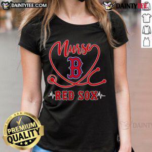 Good Nurse Red Sox stethoscope heartbeat ladies tee featuring a stylish design for healthcare professionals and fans.