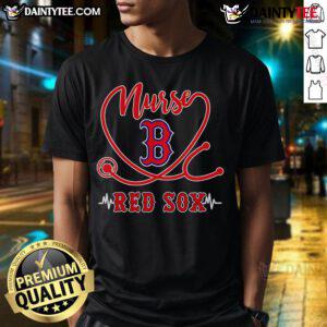 Good Nurse Red Sox Stethoscope Heartbeat T-Shirt design featuring a heart and stethoscope in Boston Red Sox colors.