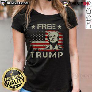 Hot Free Trump Supporters Pro Trump American Flag Ladies Tee showcasing a stylish design for patriots.