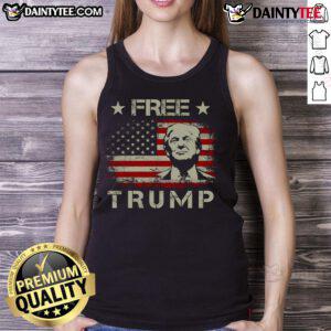 Alt Text: Hot Free Trump supporters wearing Pro-Trump American flag tank tops at a rally celebrating patriotism.