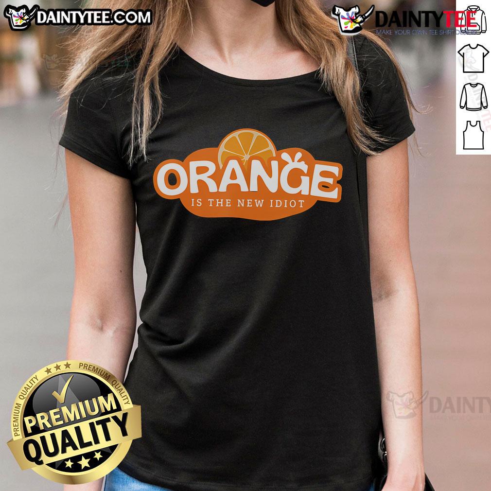 Hot orange ladies tee featuring the funny phrase 'Idiot Lemon Bleached' - perfect for casual and humorous outfits.