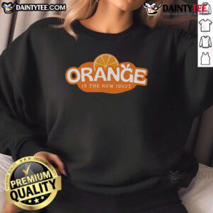 Hot orange sweatshirt with 'Idiot Lemon Bleached' funny saying, perfect for casual wear and making a statement.