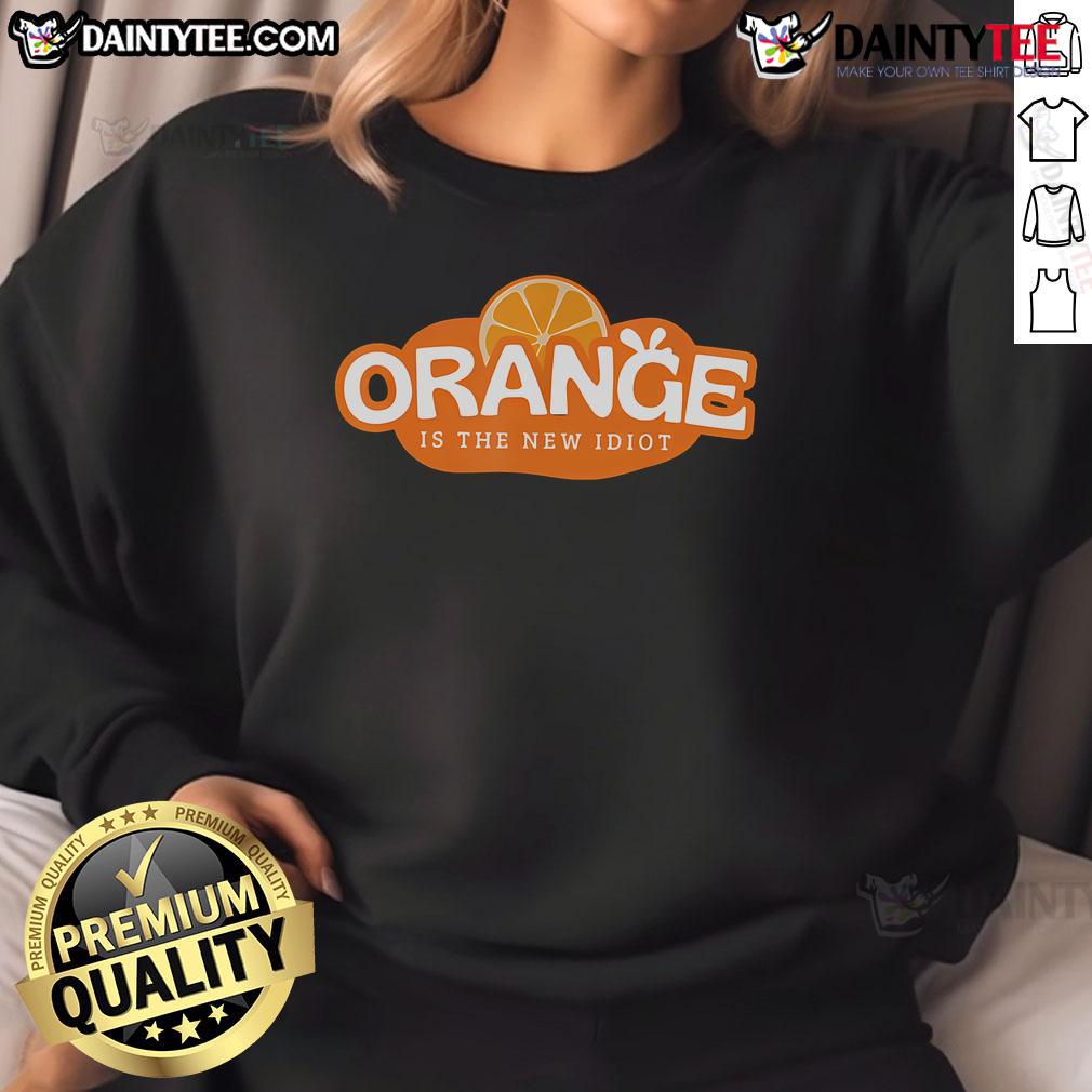 Hot orange sweatshirt with 'Idiot Lemon Bleached' funny saying, perfect for casual wear and making a statement.