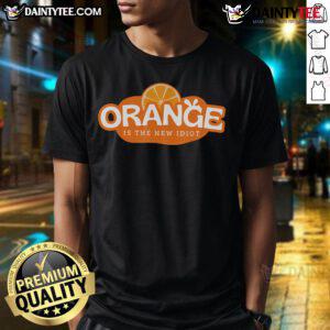 Alt Text: Hot orange Is The New Idiot Lemon bleached t-shirt with a funny saying, perfect for casual wear and humor lovers.