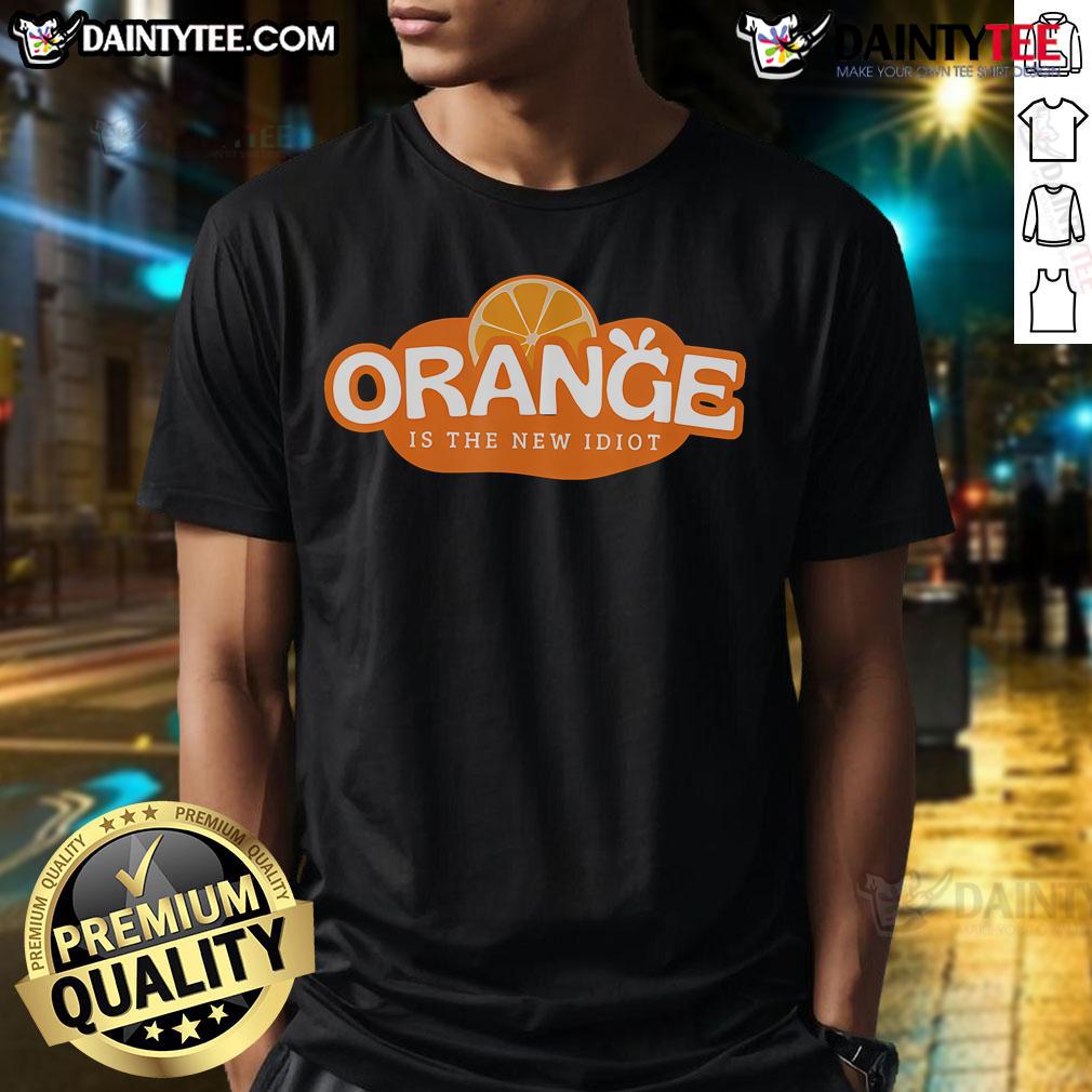 Alt Text: Hot orange Is The New Idiot Lemon bleached t-shirt with a funny saying, perfect for casual wear and humor lovers.