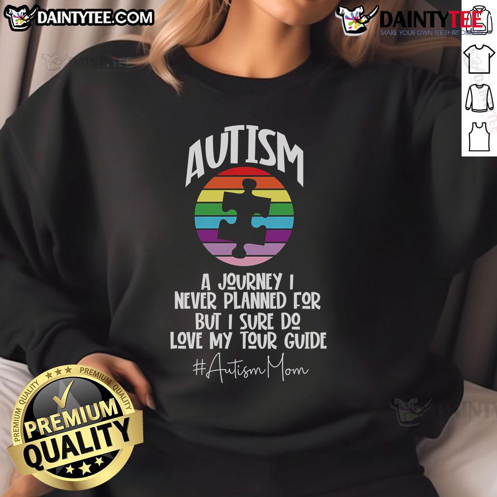 Mom in a cozy sweatshirt reading 'Nice Autism: A Journey I Never Planned For,' celebrating strong motherhood and autism awareness.