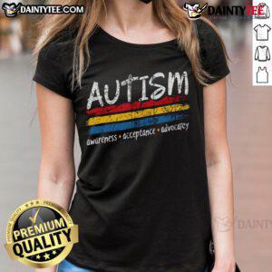 Nice Autism Awareness Acceptance Advocacy ladies tee featuring a colorful design promoting inclusivity and understanding.
