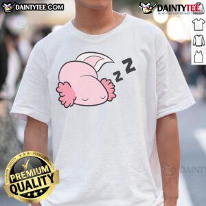 Cozy pajama T-shirt featuring a cute axolotl Mexican salamander, perfect for lazy days and axolotl lovers.