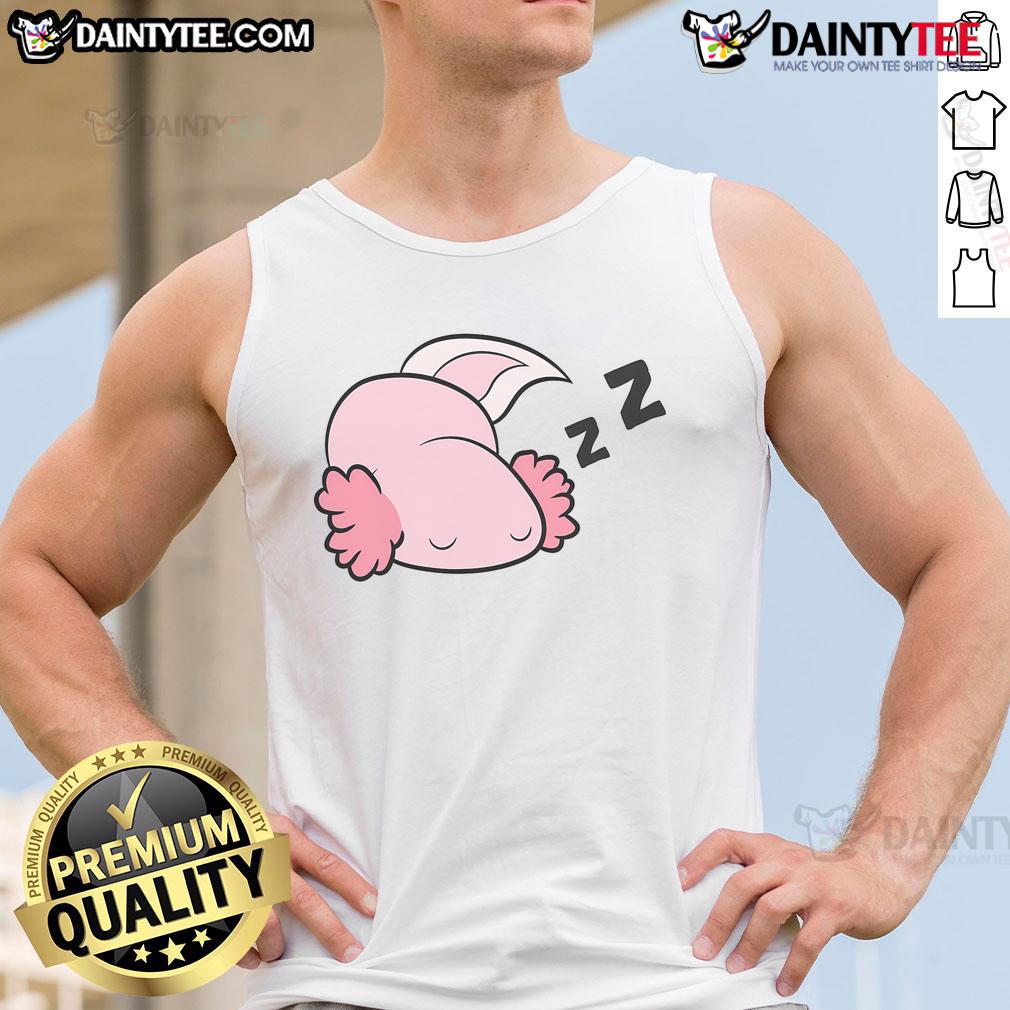 Cozy pajama tank top featuring a cute lazy axolotl, perfect for fans of Mexican salamanders and comfortable loungewear.