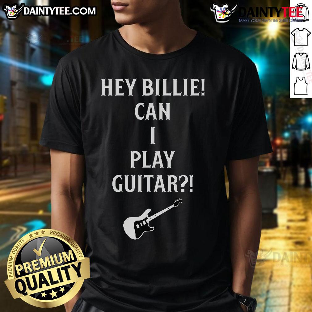 Alt Text: Official Tommy Lloyd wearing a Hey Billie Can I Play Guitar t-shirt, showcasing his casual style and passion for music.