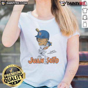 Alt Text: Awesome Mets Juan Soto Signature Ladies Tee featuring vibrant design and stylish fit for fans of baseball fashion.