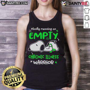 Cute Snoopy tank top for chronic illness warriors, featuring 'Mostly Running on Empty' design.