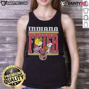 Alt Text: Cute Peanuts Snoopy and friend wearing Indiana Fever basketball tank top, perfect for fans and summer sports.