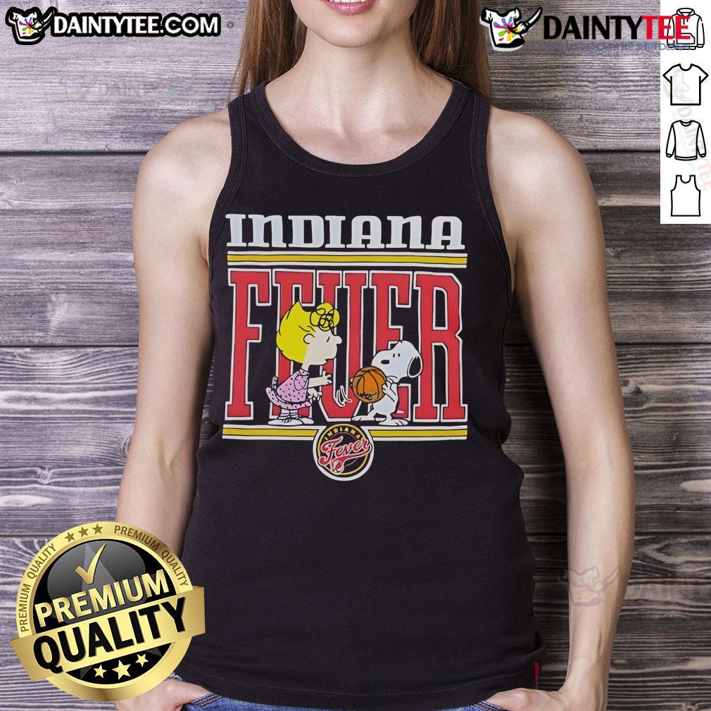 Alt Text: Cute Peanuts Snoopy and friend wearing Indiana Fever basketball tank top, perfect for fans and summer sports.
