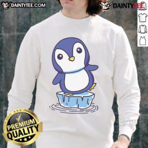 Cute penguin standing on an ice floe sweatshirt, perfect for winter fashion and animal lovers.